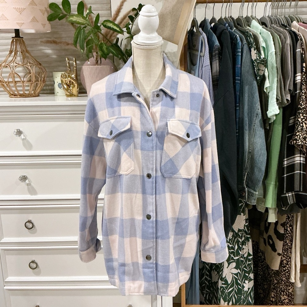 HFX | Lavender and Cream Light Pink Plaid Heavyweight Flannel size Medium